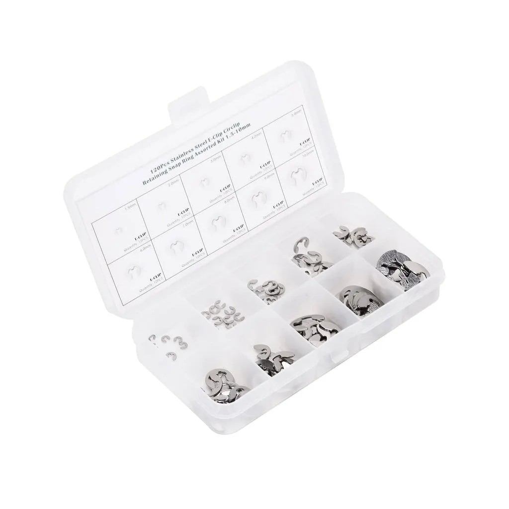 120 Pcs Stainless Steel E Clip Washer Assortment Kit Circlip Retaining Ring For Shaft Fastener