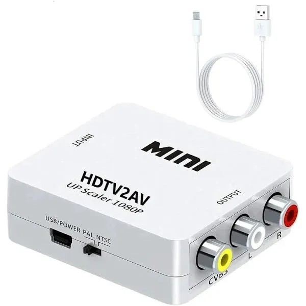 HDTV TO AV HDTV2AV / HDMI2AV Converter UP Scaler 720/1080p Full HD Gaming Adapter (White)